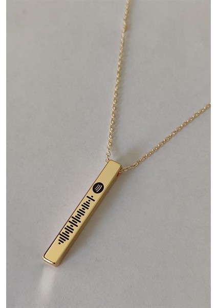 Spotify Şarkı Kodlu Bijuteri Altın Renk Bar Çubuk Kolye Blok Zincir Bklspotykly-Alt