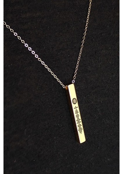 Spotify Şarkı Kodlu Bijuteri Altın Renk Bar Çubuk Kolye Blok Zincir Bklspotykly-Alt modelleri