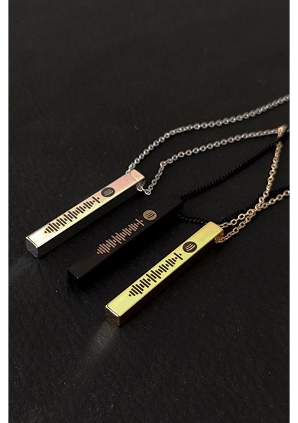 Spotify Şarkı Kodlu Bijuteri Altın Renk Bar Çubuk Kolye Blok Zincir Bklspotykly-Alt indirimleri