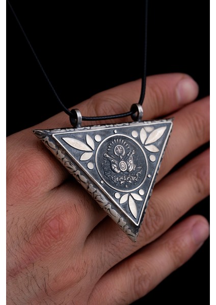 En Büyük Boy Osmanlı Armalı Gümüş Erkek Muska Kolye Cevşen Haznesi