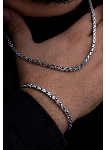 Erkek Çelik Kolye Bileklik Set - Pullu Model Çelik Kolye Bileklik Set fiyatları