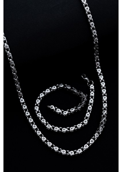 Erkek Çelik Kolye Bileklik Set - Pullu Model Çelik Kolye Bileklik Set modelleri