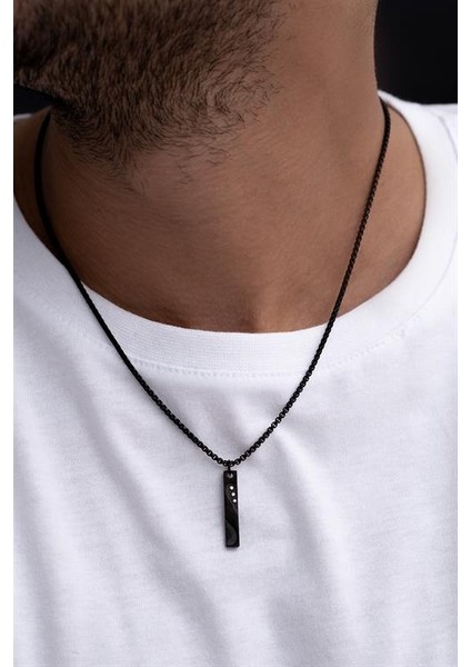 Erkek - Çelik Kolye - Zirkon Taşlı Ince Kibar Çelik Kolye