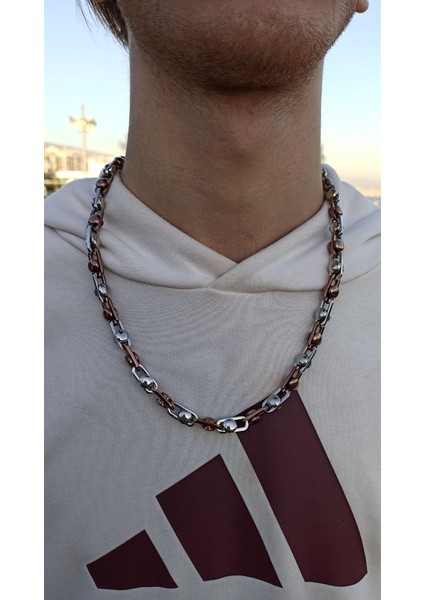 Gümüş ve Bronz Renkli Paslanmaz Çelik Erkek Kolye Yuvarlak Model fiyatları