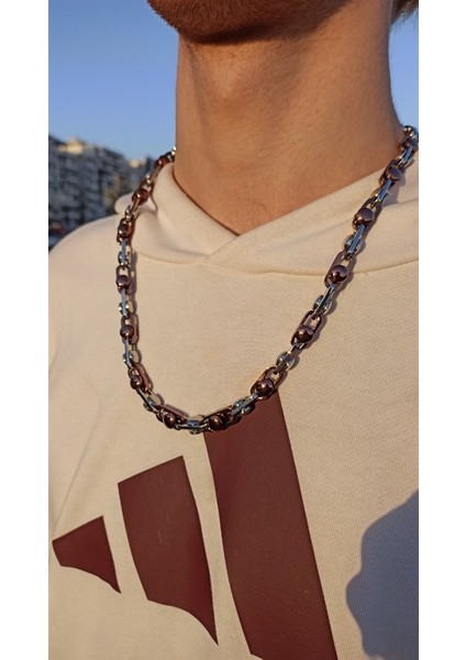 Gümüş ve Bronz Renkli Paslanmaz Çelik Erkek Kolye Yuvarlak Model fırsatları