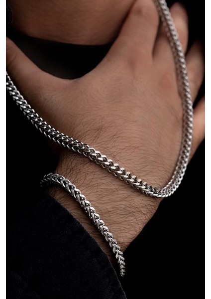 Erkek Çelik Bileklik Kolye Set - Kare Kesim Model Çelik Set fiyatları