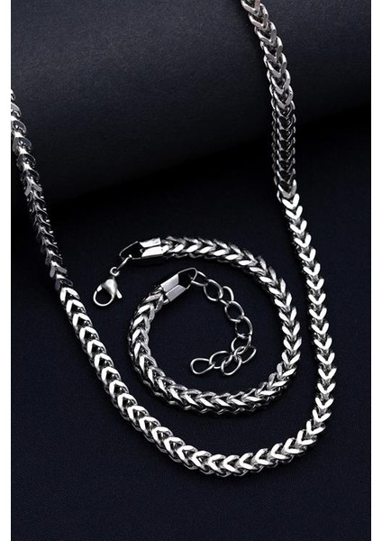 Erkek Çelik Bileklik Kolye Set - Kare Kesim Model Çelik Set modelleri