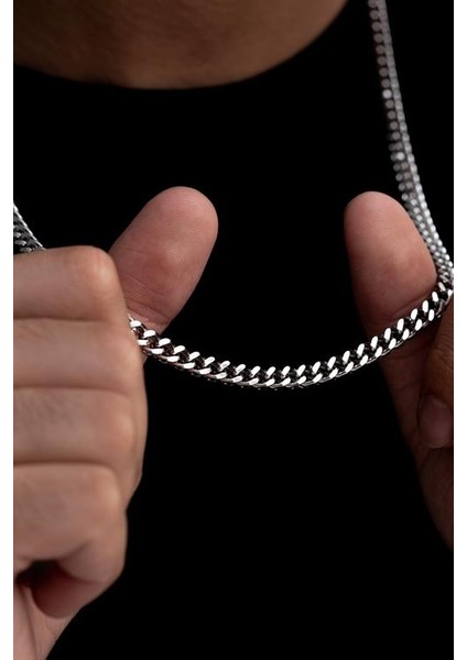 Erkek Kolye - Kare Kesim Model Erkek Çelik Kolye - Gümüş Renk - 5 mm Kalınlık - Paslanmaz Çelik fiyatları