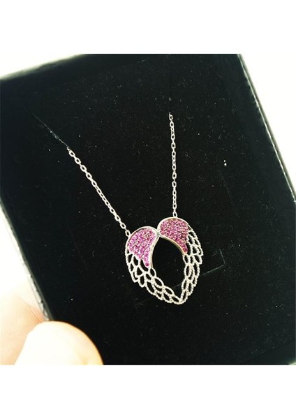 Gümüş Bayan Bordo Melek Kanadı Kolye Orta Boy fiyatları