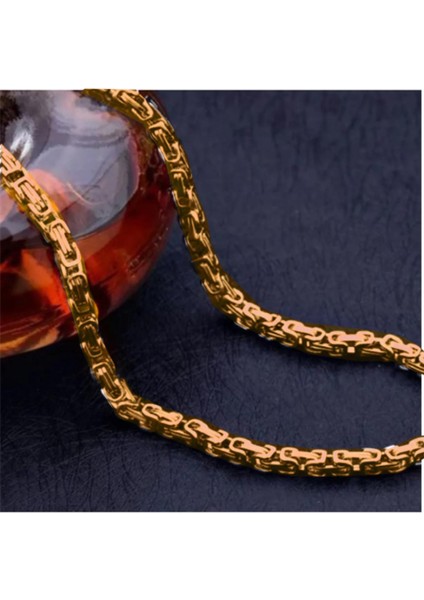 Erkek Çelik Kolye - Rose Altın Kaplama Kral Zincir Model Erkek Kolye