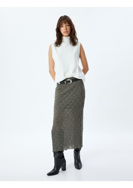 Midi Boy Kalem Etek Yarı Transparan Çizgili Astarlı