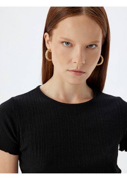 Basic Crop Tişört Kısa Kollu Bisiklet Yaka Slim Fit