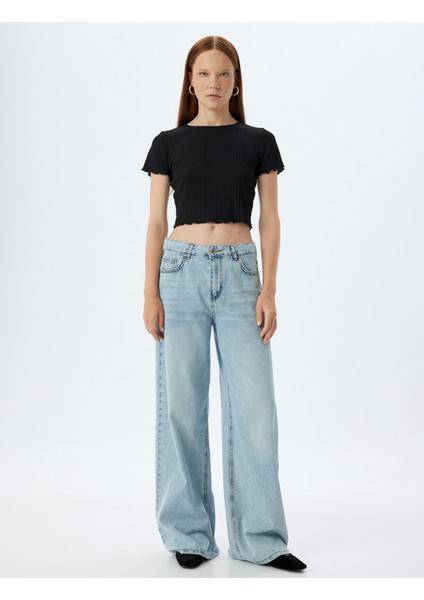 Basic Crop Tişört Kısa Kollu Bisiklet Yaka Slim Fit
