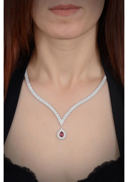 Arissa Bayan Yakut Taşlı Gümüş Su Yolu Set - Kolye, Bileklik, Küpe, Yüzük modelleri