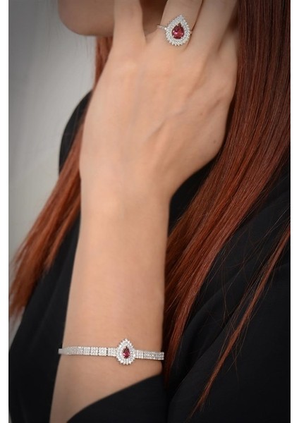 Arissa Bayan Yakut Taşlı Gümüş Su Yolu Set - Kolye, Bileklik, Küpe, Yüzük fırsatları