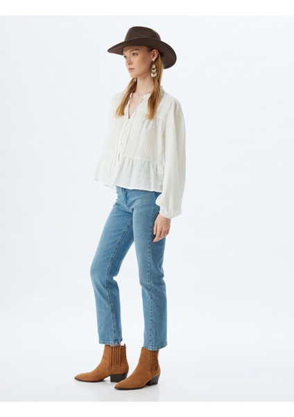 Slim Fit Kot Pantolon Düz Paça Düğmeli Pamuklu - Slim Straight Fit Jean fiyatları