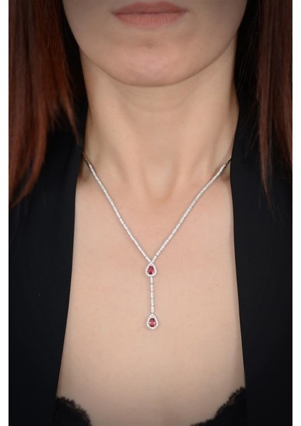 Ela Bayan Yakut Taşlı Gümüş Su Yolu Set - Kolye, Bileklik, Küpe, Yüzük modelleri