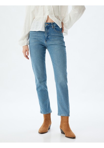 Slim Fit Kot Pantolon Düz Paça Düğmeli Pamuklu - Slim Straight Fit Jean modelleri