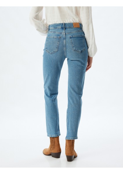 Slim Fit Kot Pantolon Düz Paça Düğmeli Pamuklu - Slim Straight Fit Jean fırsatları