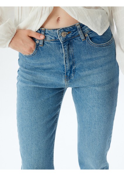 Slim Fit Kot Pantolon Düz Paça Düğmeli Pamuklu - Slim Straight Fit Jean indirimleri