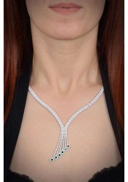 Celena Bayan Zümrüt Taşlı Gümüş Su Yolu Set - Kolye, Bileklik, Küpe, Yüzük modelleri