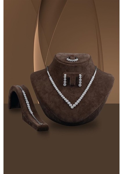 Ahsen Bayan Gümüş Su Yolu Set - Kolye, Bileklik, Küpe, Yüzük