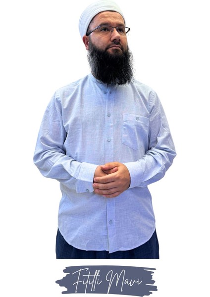 Tam Düğme Keten Saffan Gömlek