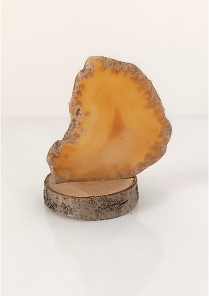 Doğal Taş Plaka Sarı Akik Ahşap Standlı Dekoratif Obje Biblo Traverten 16978