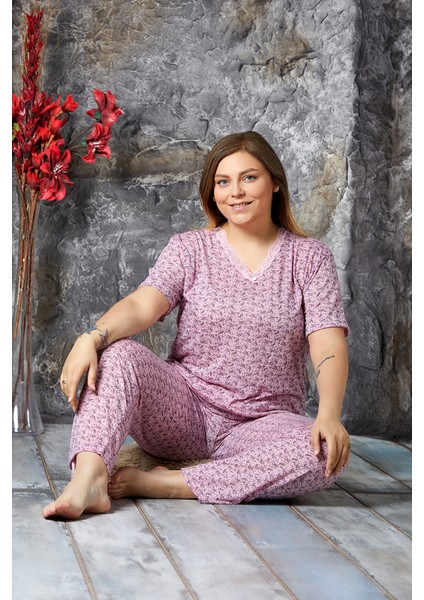 Bambu Büyük Beden Yazlık Kadın Kısa Kol Pijama Takımı