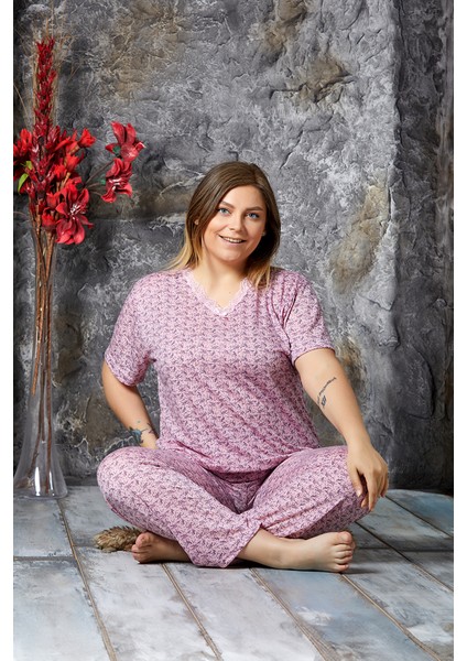 Bambu Büyük Beden Yazlık Kadın Kısa Kol Pijama Takımı