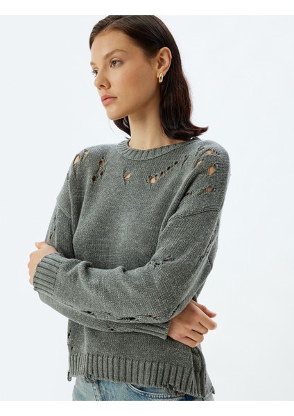 Ajurlu Oversize Kazak Triko Bisiklet Yaka Uzun Kollu fiyatları