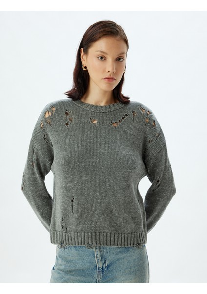 Ajurlu Oversize Kazak Triko Bisiklet Yaka Uzun Kollu modelleri