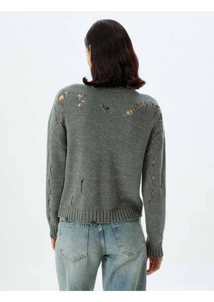 Ajurlu Oversize Kazak Triko Bisiklet Yaka Uzun Kollu fırsatları