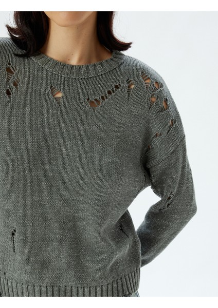 Ajurlu Oversize Kazak Triko Bisiklet Yaka Uzun Kollu indirimleri