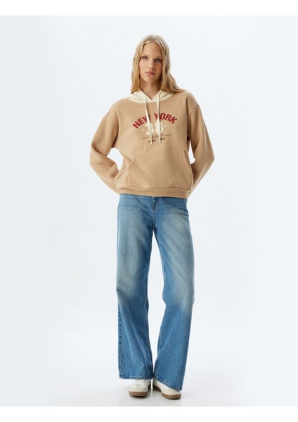 Kolej Sweatshirt Kapüşonlu Baskılı Kanguru Cepli Rahat Kalıp fiyatları