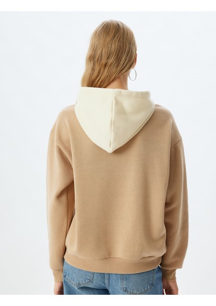 Kolej Sweatshirt Kapüşonlu Baskılı Kanguru Cepli Rahat Kalıp fırsatları