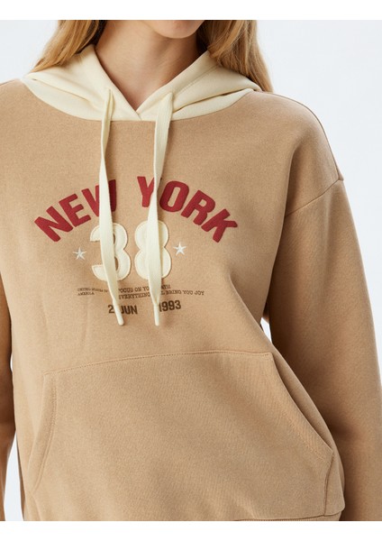 Kolej Sweatshirt Kapüşonlu Baskılı Kanguru Cepli Rahat Kalıp indirimleri