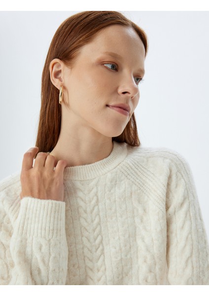 Örgü Triko Kazak Saç Örgü Dokulu Uzun Kollu Bisiklet Yaka