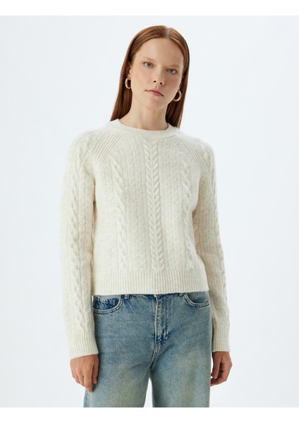 Örgü Triko Kazak Saç Örgü Dokulu Uzun Kollu Bisiklet Yaka modelleri