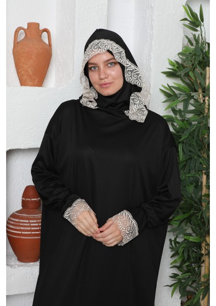 Kendinden Şallı Başörtülü Kadın Namaz Elbisesi Tesettür Elbise