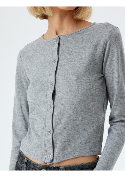 Düğmeli Hırka Yuvarlak Yaka Uzun Kollu Slim Fit indirimleri