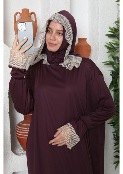 Kendinden Şallı Başörtülü Kadın Namaz Elbisesi Tesettür Elbise