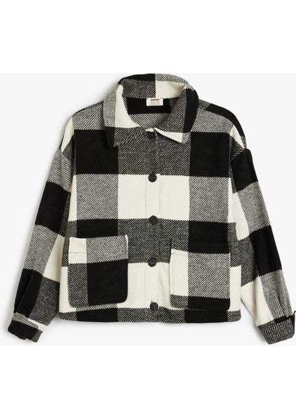 Crop Gömlek Ceket Cep Detaylı Uzun Kollu