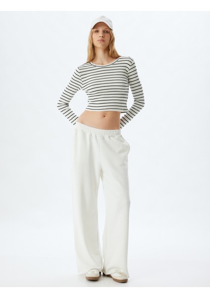 Çizgili Crop Tişört Uzun Kollu Bisiklet Yaka Slim Fit fiyatları