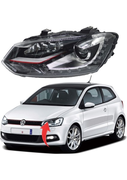 Vw Polo 6r / 6j Uyumlu Gti Kırmızı Şeritli Far