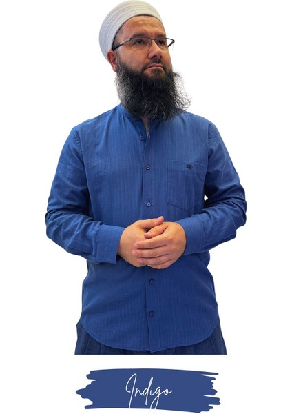Tam Düğme Keten Saffan Gömlek