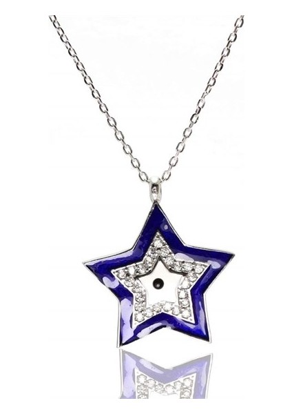 Nazarlıklı Yıldız Modeli Bayan Gümüş Kolye Küçük Boy