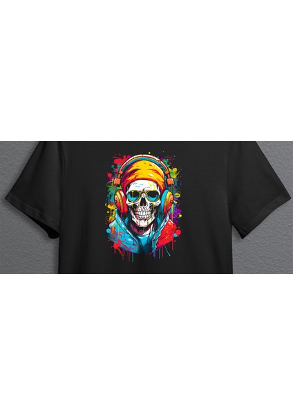 Renkli Kuru Kafa Iskelet Unisex T-Shirt T-Shirt fiyatları