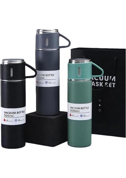 Kutulu Çay Kahve Termosu Set 500 ml 3 Bardaklı, 12 Saat Sıcak, Soğuk, Bpa Içermeyen Hediye Kutusu fiyatları