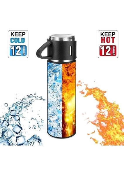 Kutulu Çay Kahve Termosu Set 500 ml 3 Bardaklı, 12 Saat Sıcak, Soğuk, Bpa Içermeyen Hediye Kutusu modelleri